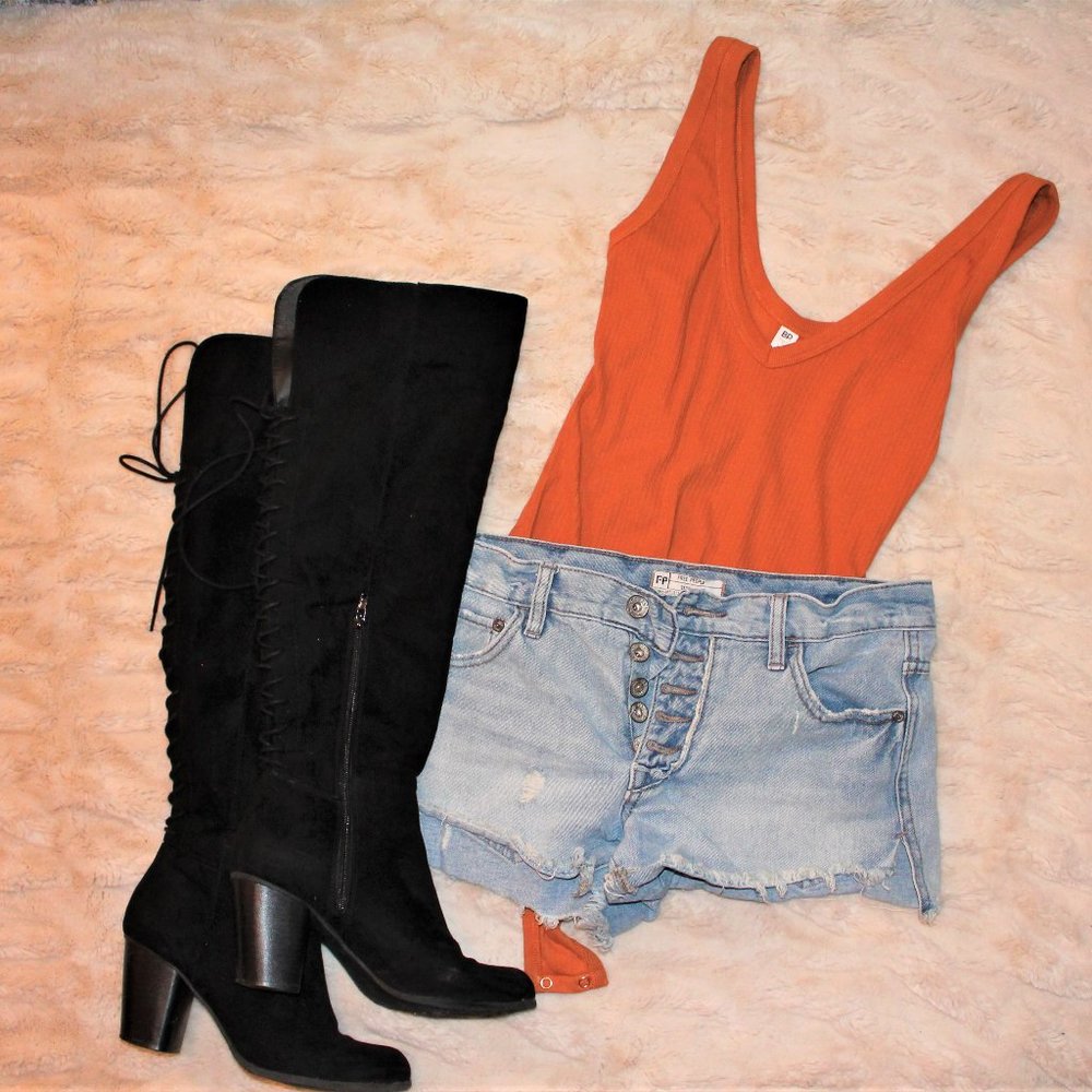Orange Deep V Body Suit